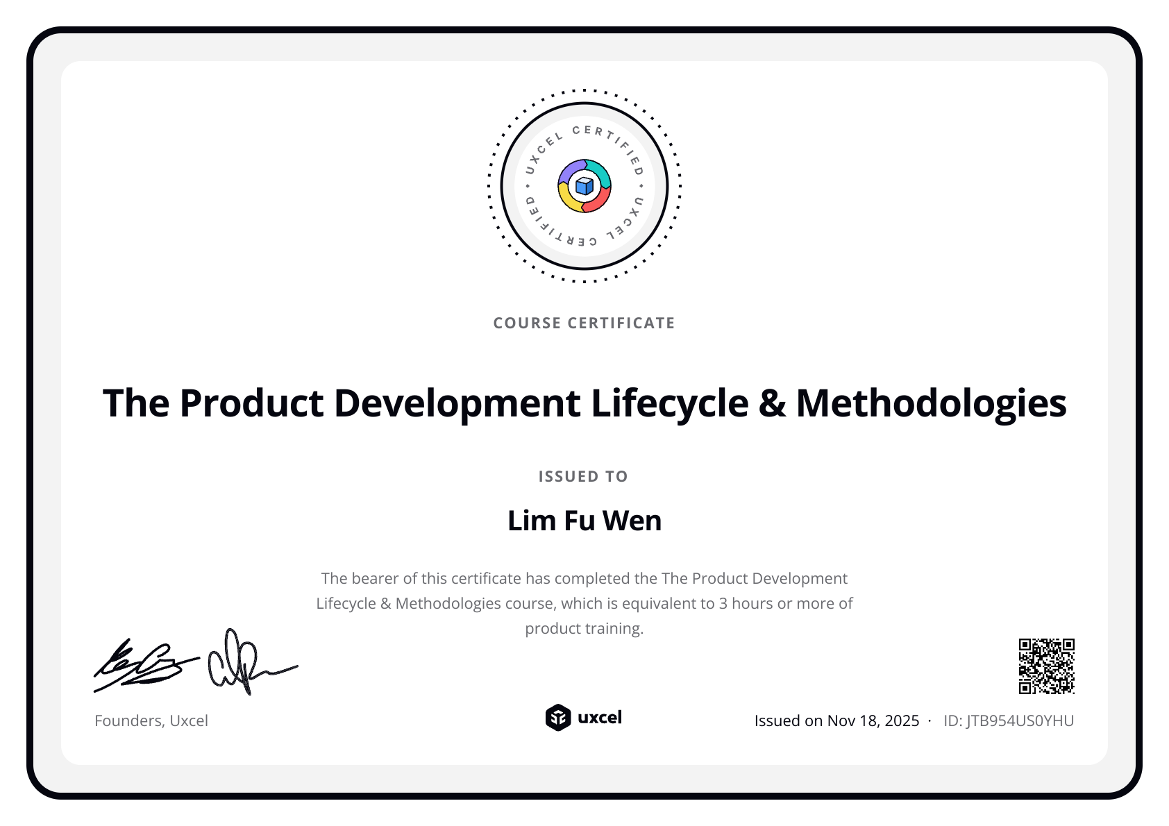 Lim Fu Wen's certificate